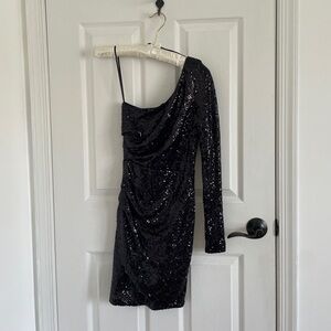 windsor black one shoulder sequin dress